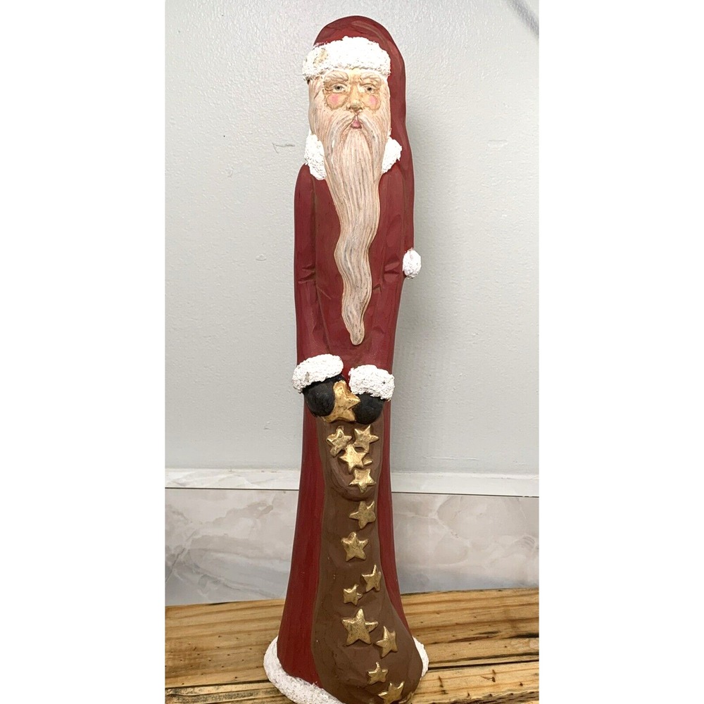 Santa Beard Red Robe Gold Stars Bag Ceramic Christmas Hand Painted 15.5" T 1995